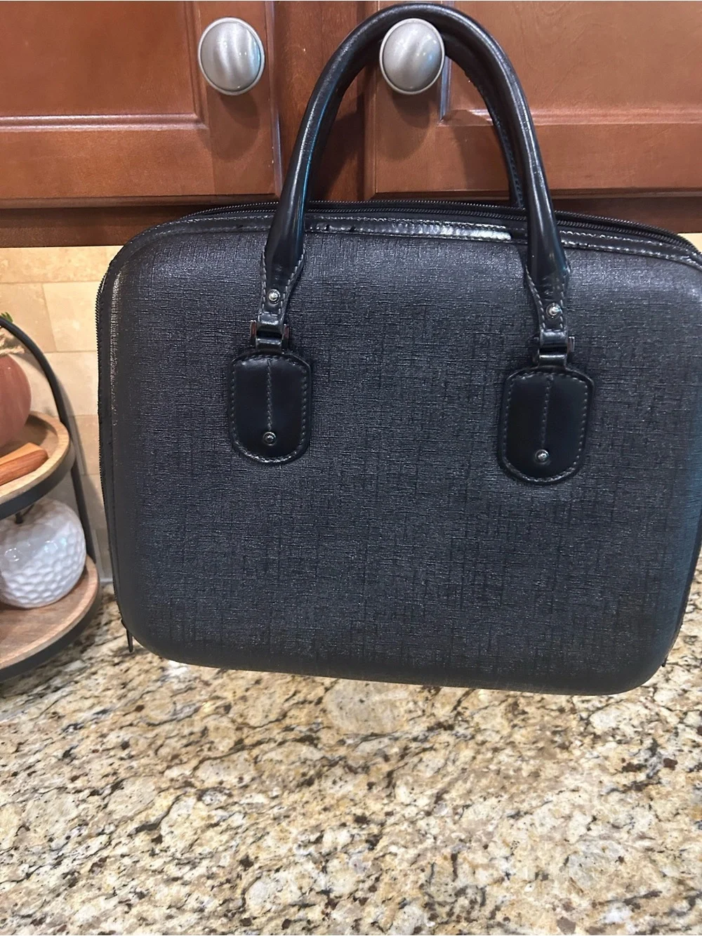 GUCCI Business Bag Double G Interlocking G Black Leather Vintage